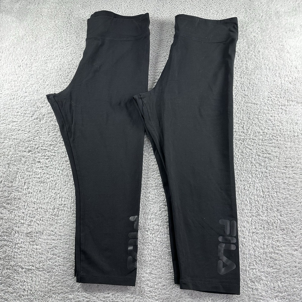 Fila Highwaisted Cropped Leggings Womens XL‎ Black Spell Out Lot of 2 Bundle